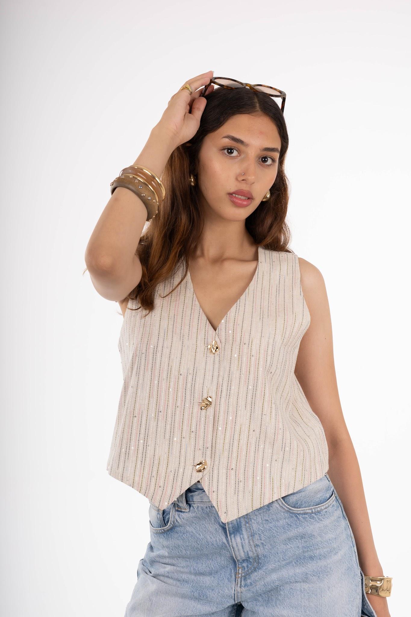 Striped Linen Vest 1 Striped Linen Vest - Image 1